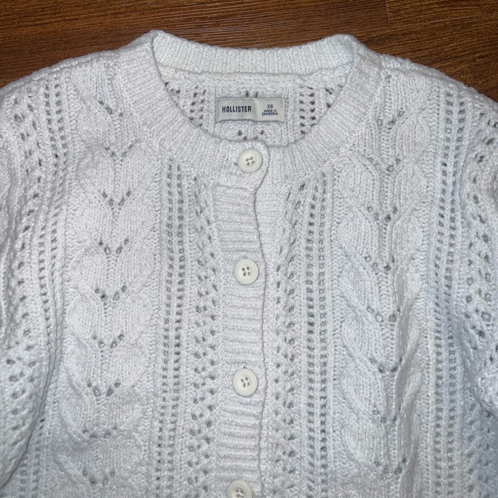 Hollister Y2K Light Blue Cable Knit Cropped Button Cottage Cardigan Size XS - Picture 3 of 10